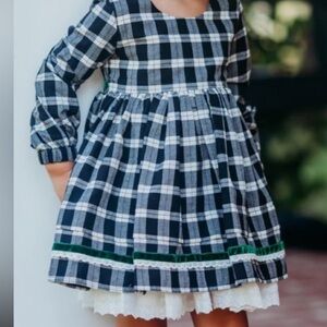 Sweet Honey Green Checkered Lace Velvet 3T Toddler Girl Dress